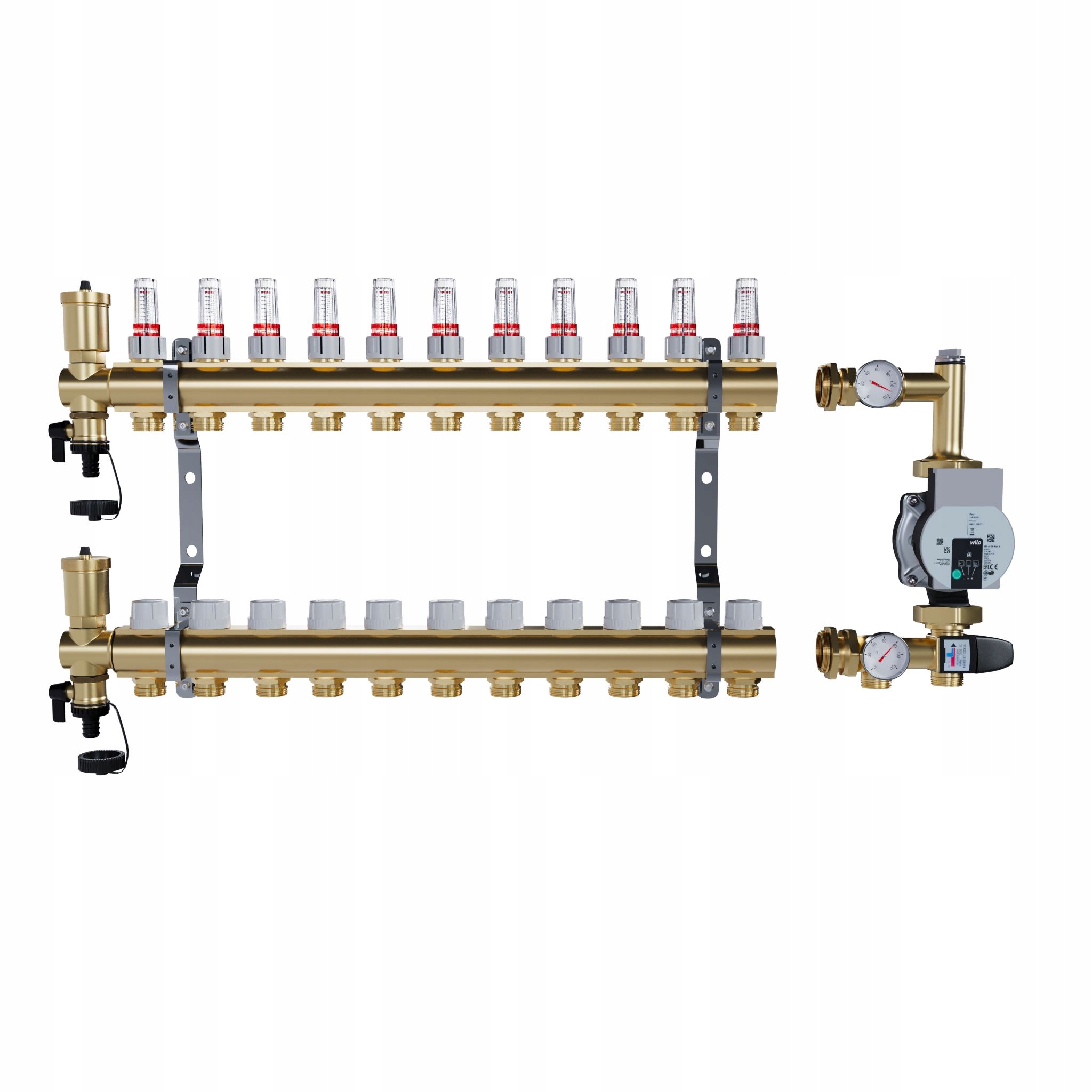 Rozdělovač pro podlahové topení 11 mosazných sekcí Čerpadlo Wilo