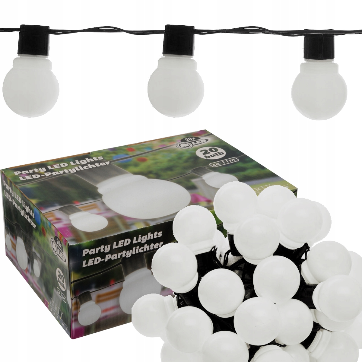 

Girlanda Ogrodowa 20 Led Żarówki XXL Zimny Biały