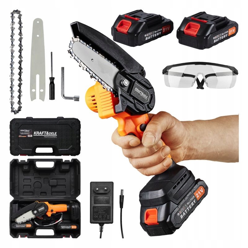 Piła Akumulator. Łańcuchowa Ręczna Kraft&Dele 4 cale,21V,1200W,2XAKUMULATOR