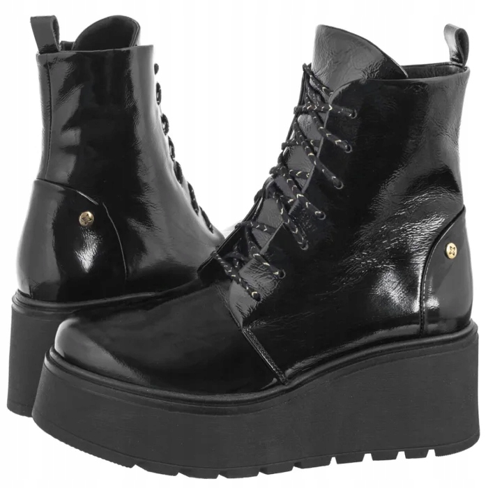 Boty Kotníkové Boty Kožené na platformě Dámské Maciejka Černé 06762-01
