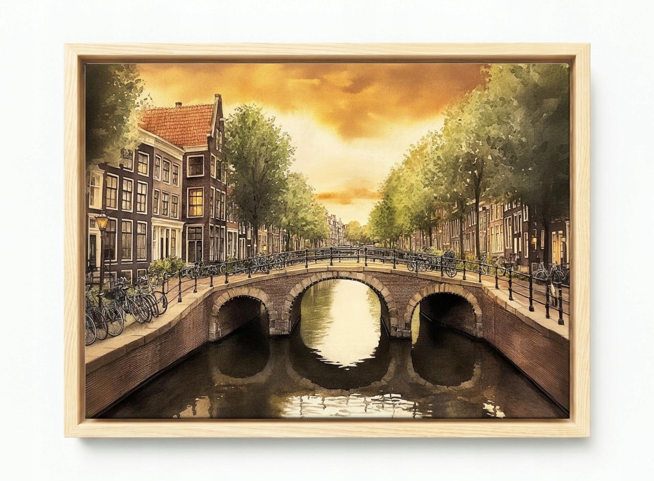 Obraz Rám Americký Box Město Nizozemsko Amsterdam Kanál Most Večer 60x40