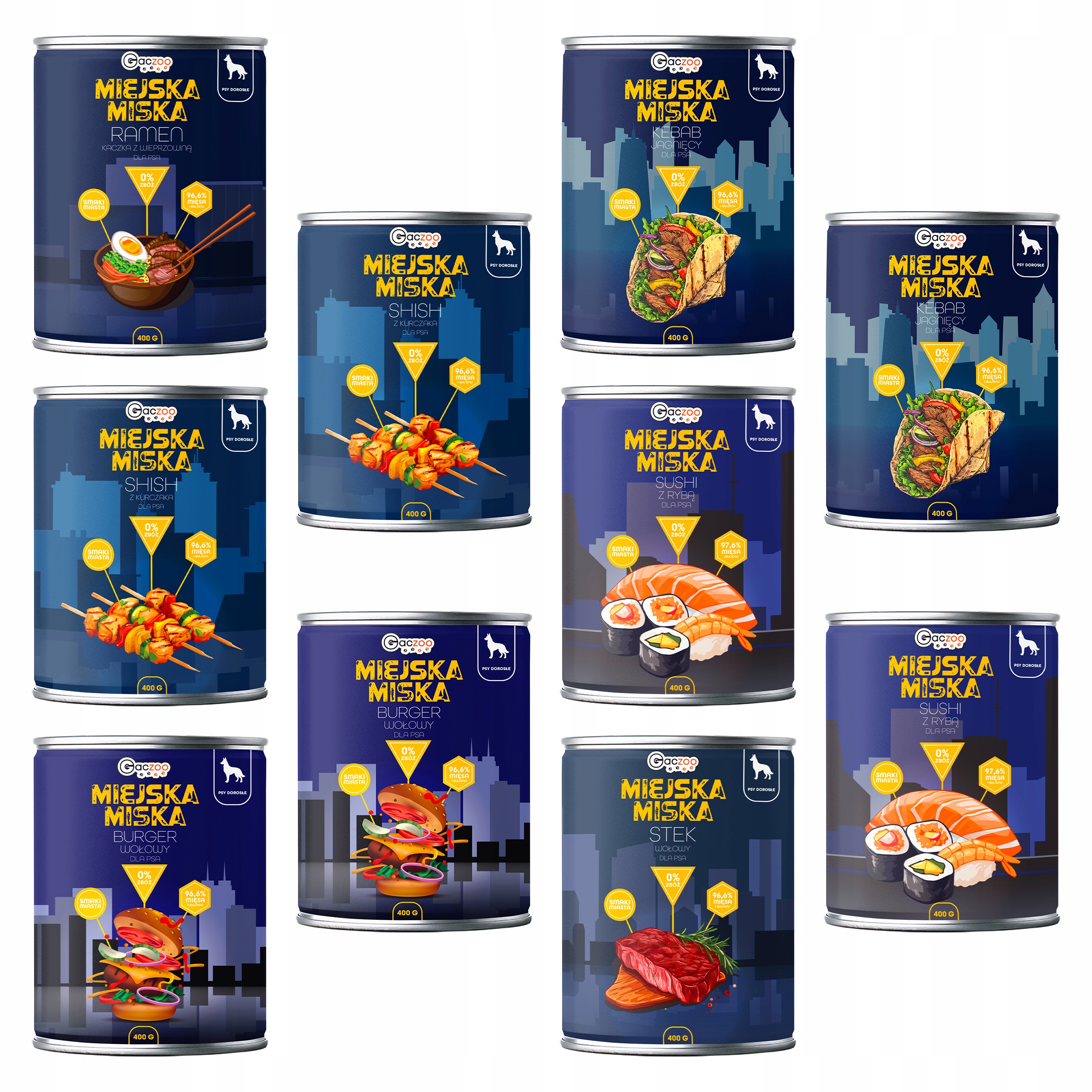 Levně Gaczoo Městská miska bezobilná krmivo mokré pro psa Mix chutí 10 x 400 g