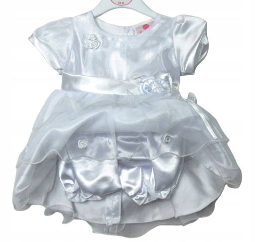 3 PAK DO CHRZTU Sukienka +opaska +majtki bloomersy Tiul Satyna OUTLET 74-80