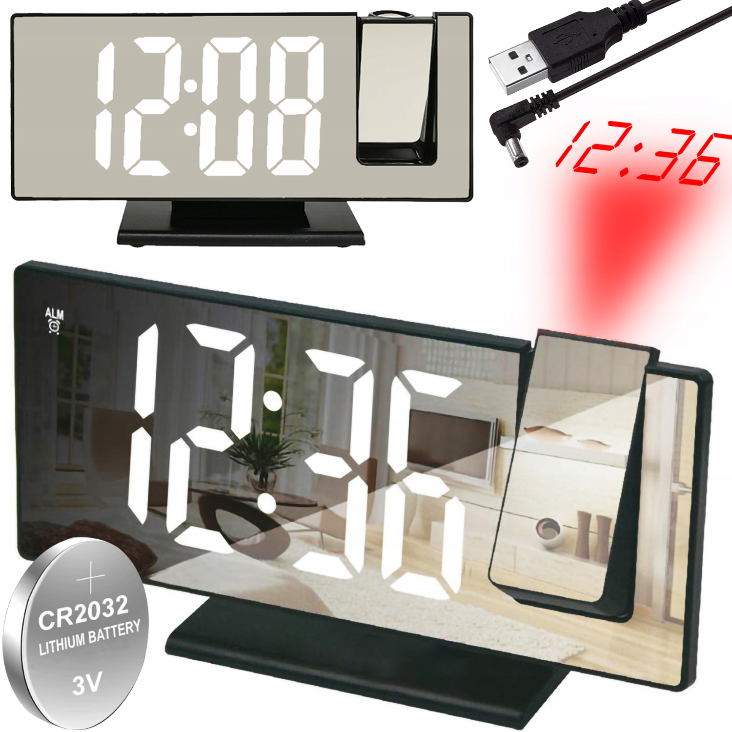 ЦИФРОВОЙ БУДИЛЬНИК С ПРОЕКТОРОМ СВЕТОДИОДНЫЙ ЗЕРКАЛЬНЫЙ ТЕРМОМЕТР