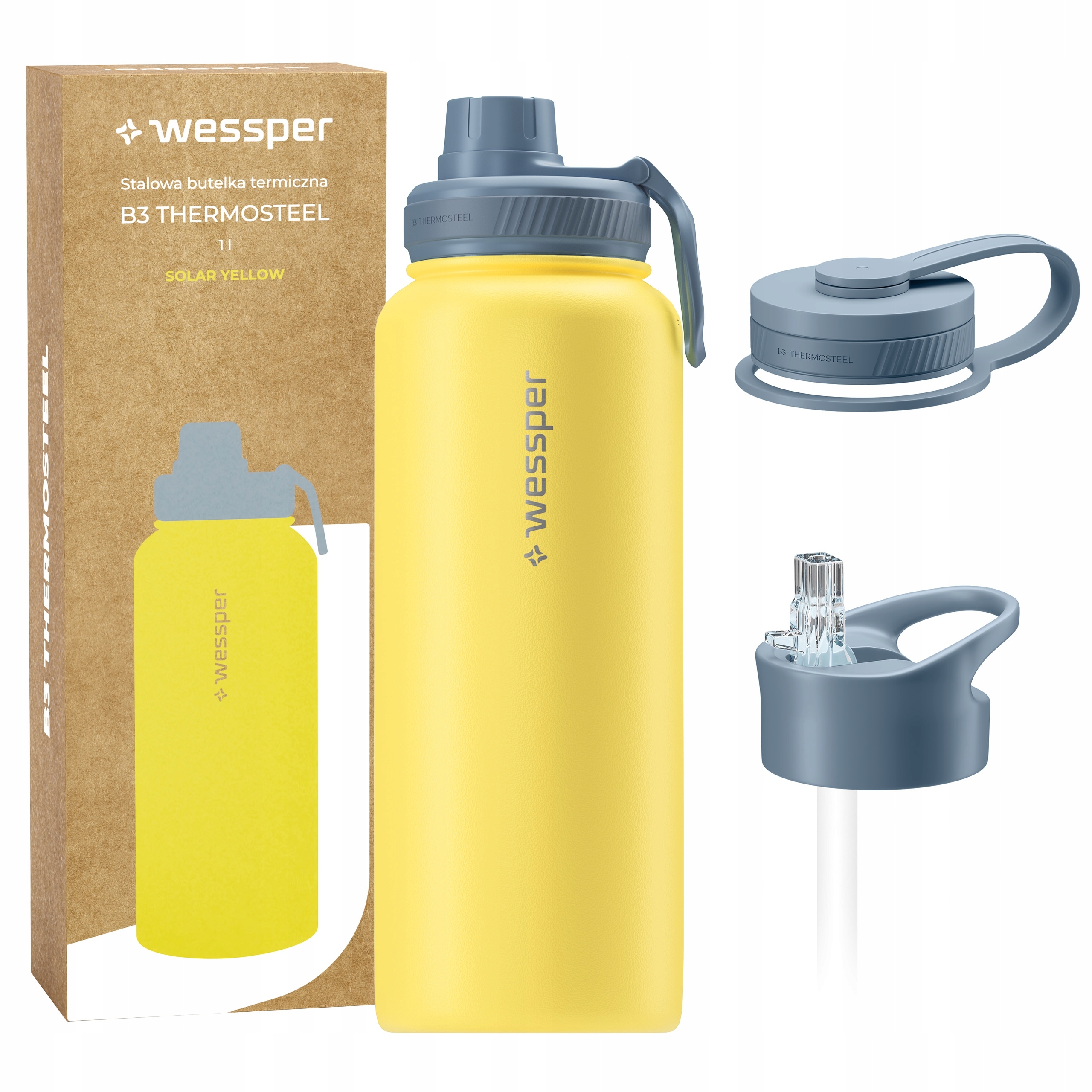 Butelka termiczna Wessper B3 Thermosteel termos stalowy wymienne ustniki 1l