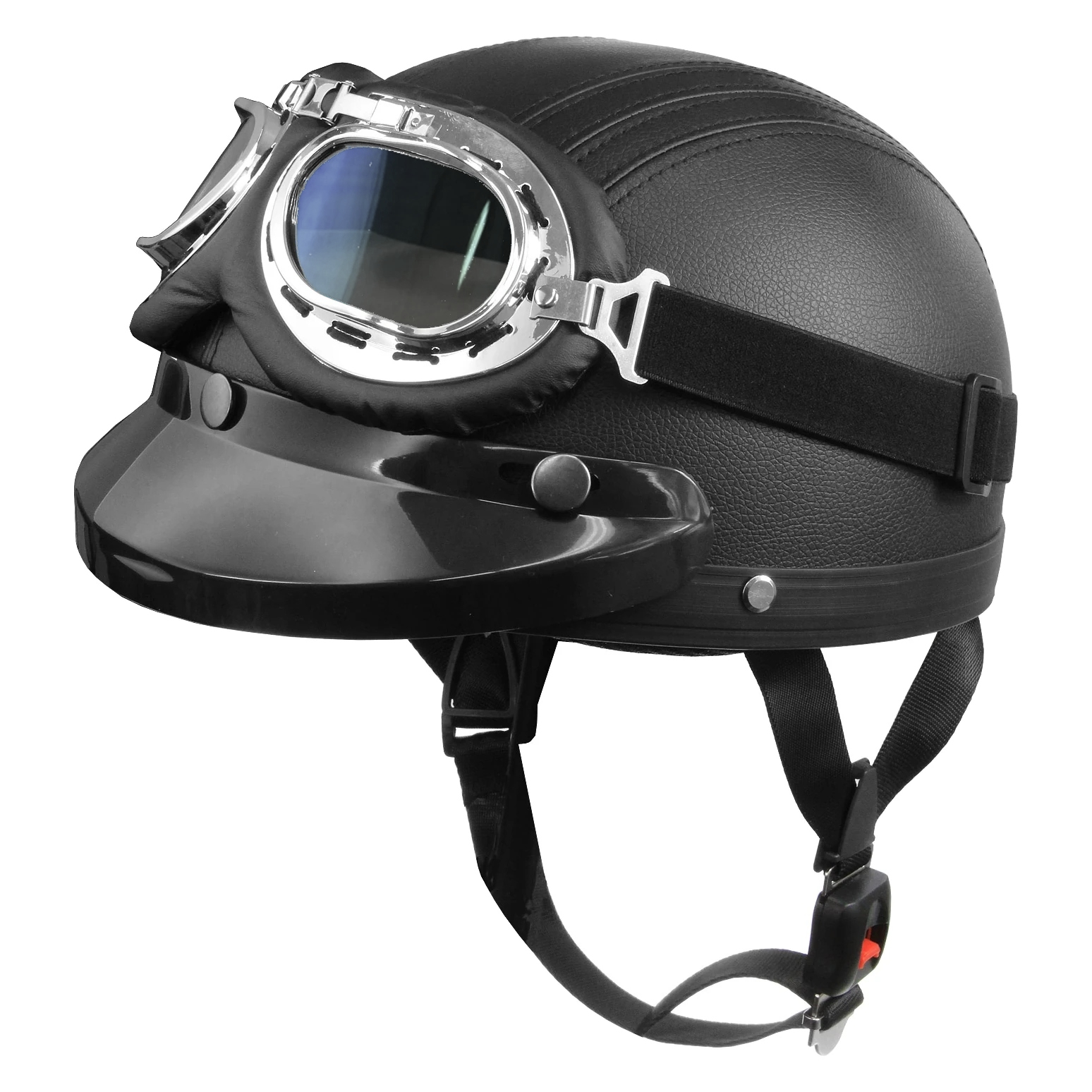 Kask Skórzany Gogle Motocyklowy Hełm Orzeszek Weteran Retro Chopper M
