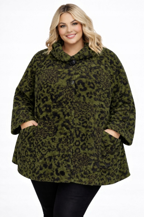 Kabátek Dámský Plus Size Panterka Vlněná pelerína 50 52 6XL