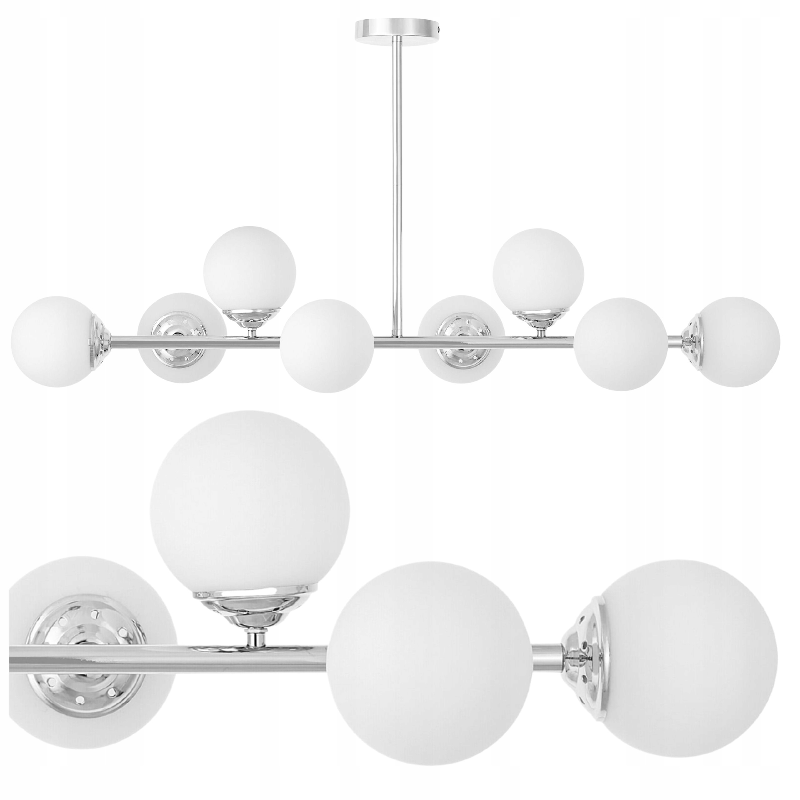 Srebrna Duża Lampa Wisząca Białe Kule Żyrandol do Jadalni Duna W8