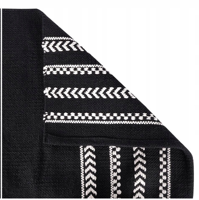 Koberec Koberec Tkaný Běhoun 120x180 černý bavlna Koberec Obývací Pokoj Terasa