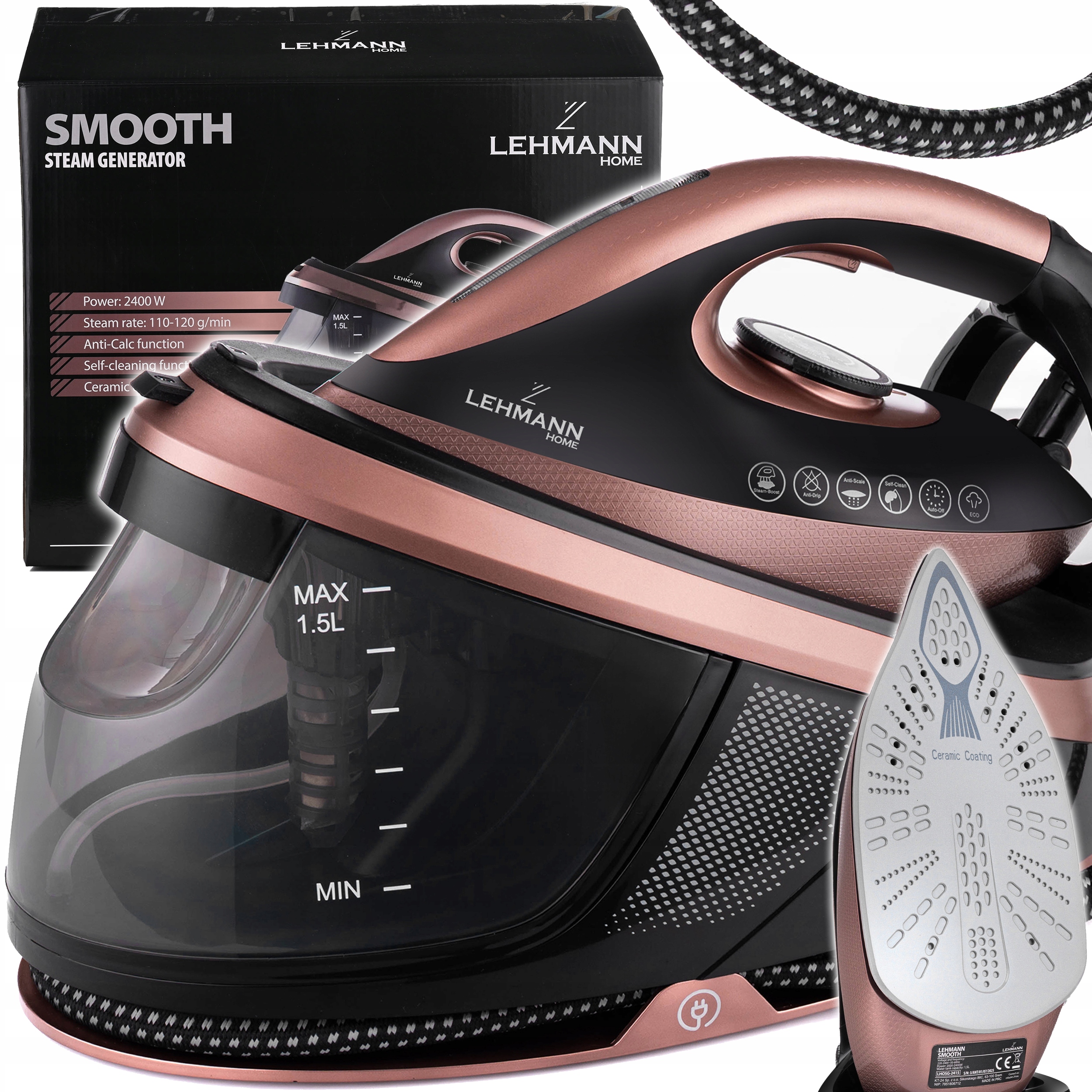 Generator Pary Stacja Parowa Żelazko Ze Stacją Z Powłoką Ceramiczną 2400W