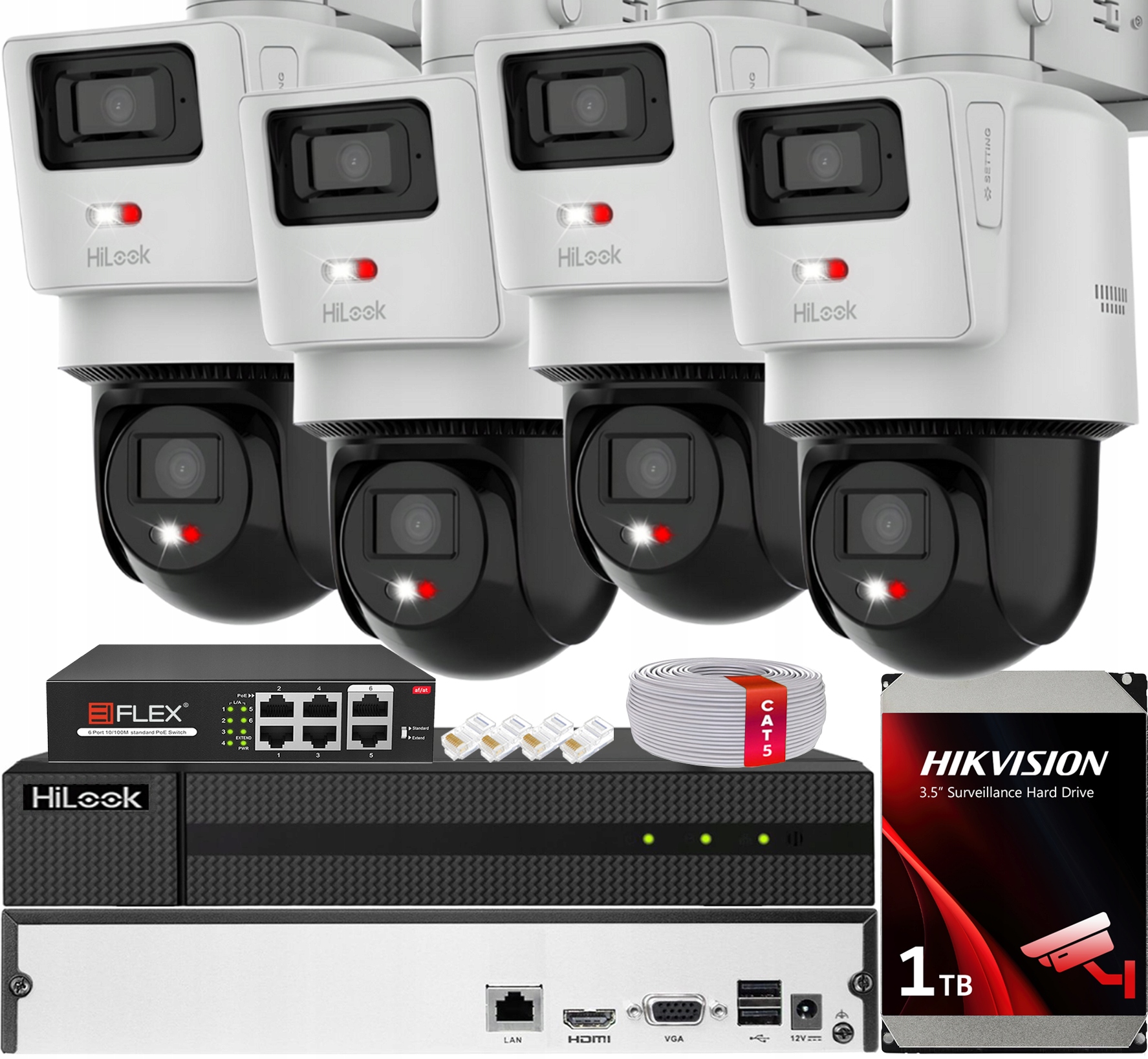 Sada na monitorovanie Ip 4 kamier TandemVu 4MPx+4MPx PTZ-D4 Disk 1TB