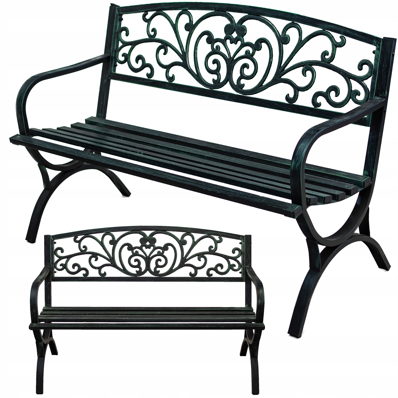 Ławka Ogrodowa parkowa ozdobna antracytowa ławeczka na taras ogród metalowa