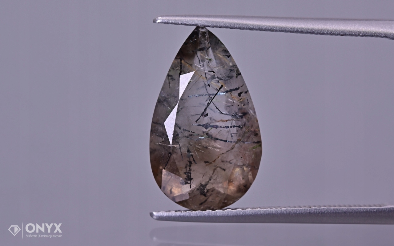 Křemen s gethitem fasetovaný slza 16x9,5 mm