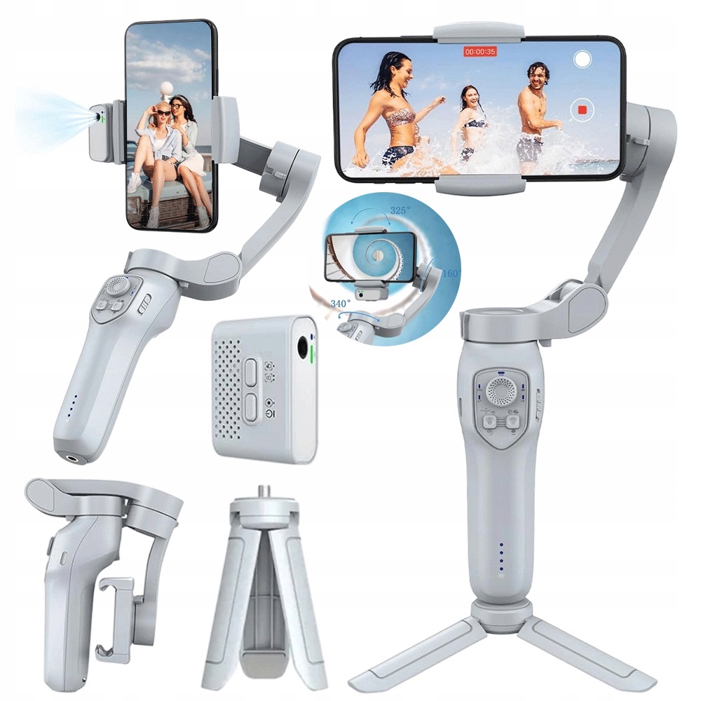 Gimbal Pro Stabilizátor 160°/340° Pohyb Pro Chytré Telefony Šedá Barva Přenosný