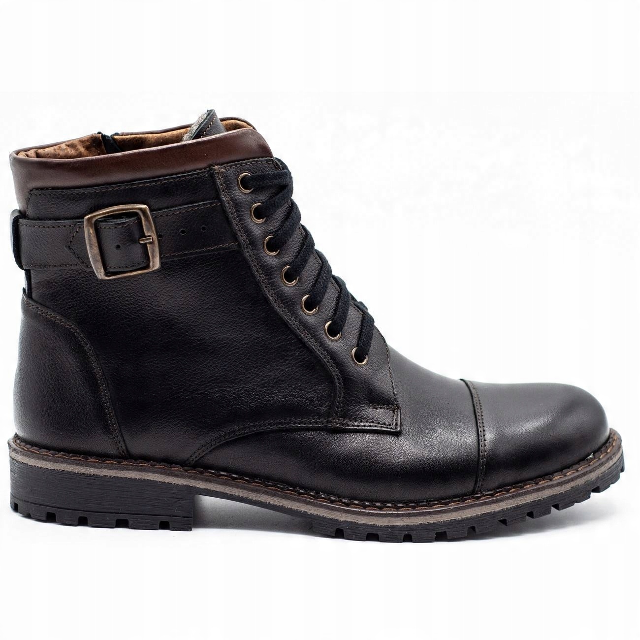 

Buty Męskie Ocieplane Zimowe Czarne Skóra 910M 44