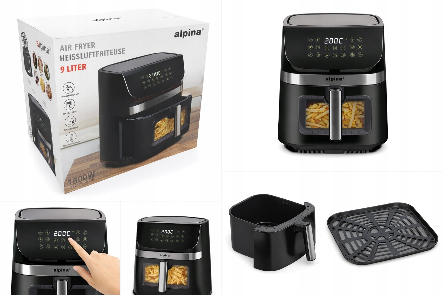 Beztuková fritéza Air Fryer Alpina 9L 1800W s okénkem a programy
