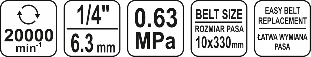 TAŚMOWA SZLIFIERKA PNEUMATYCZNA 10X330MM YT-09741 Ciśnienie robocze 6.3 bar