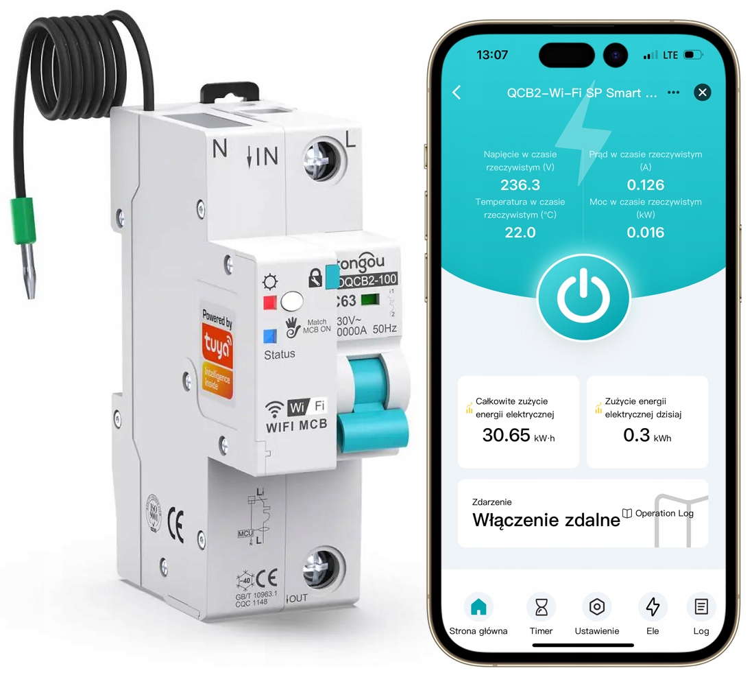 Inteligentní nadproudová pojistka C63 WiFi relé Tuya měření proudu