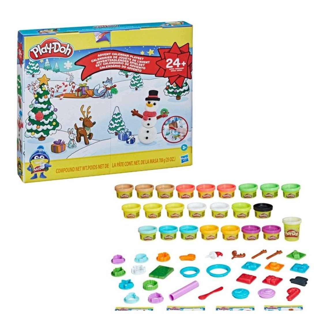 Адвент-календарь Play-Doh, масса для лепки 24 цветов, 28 аксессуаров и игровой коврик, от 3 лет