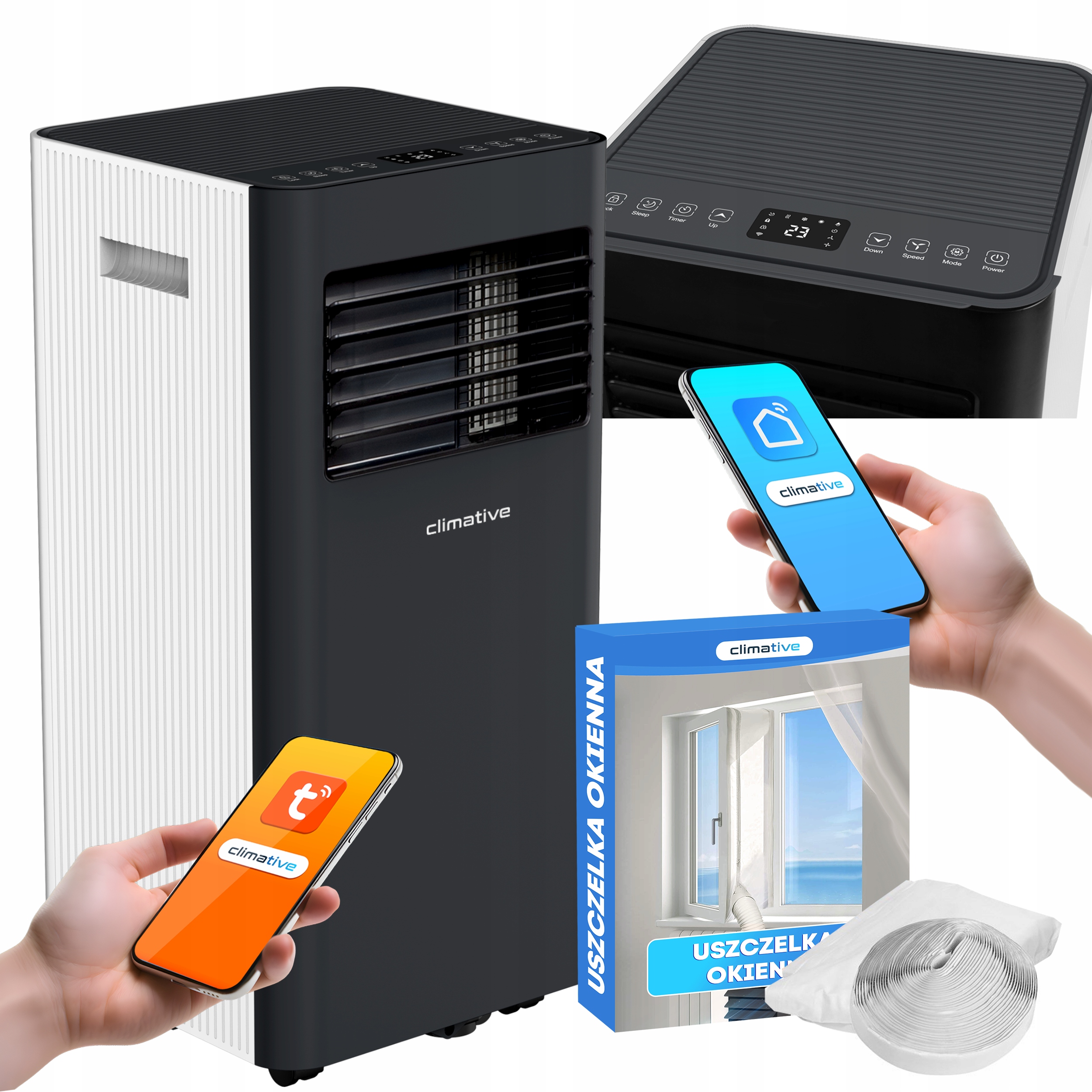 Klimatyzator przenośny Duo 3kW WiFi 3w1 30 m2 cichy osuszacz 24l uszczelka