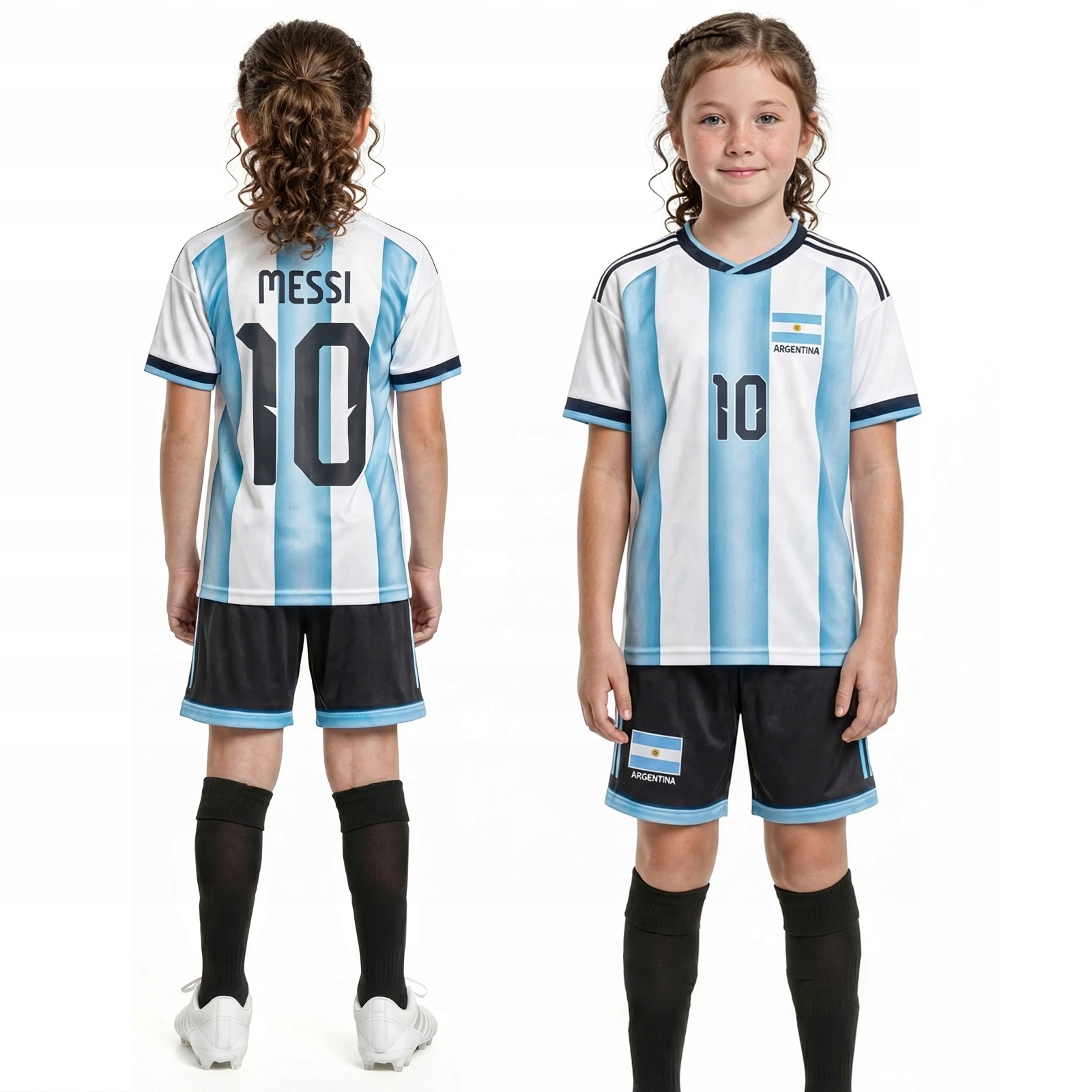 Strój Piłkarski Messi Argentyna Koszulka Spodenki Getry r. 152