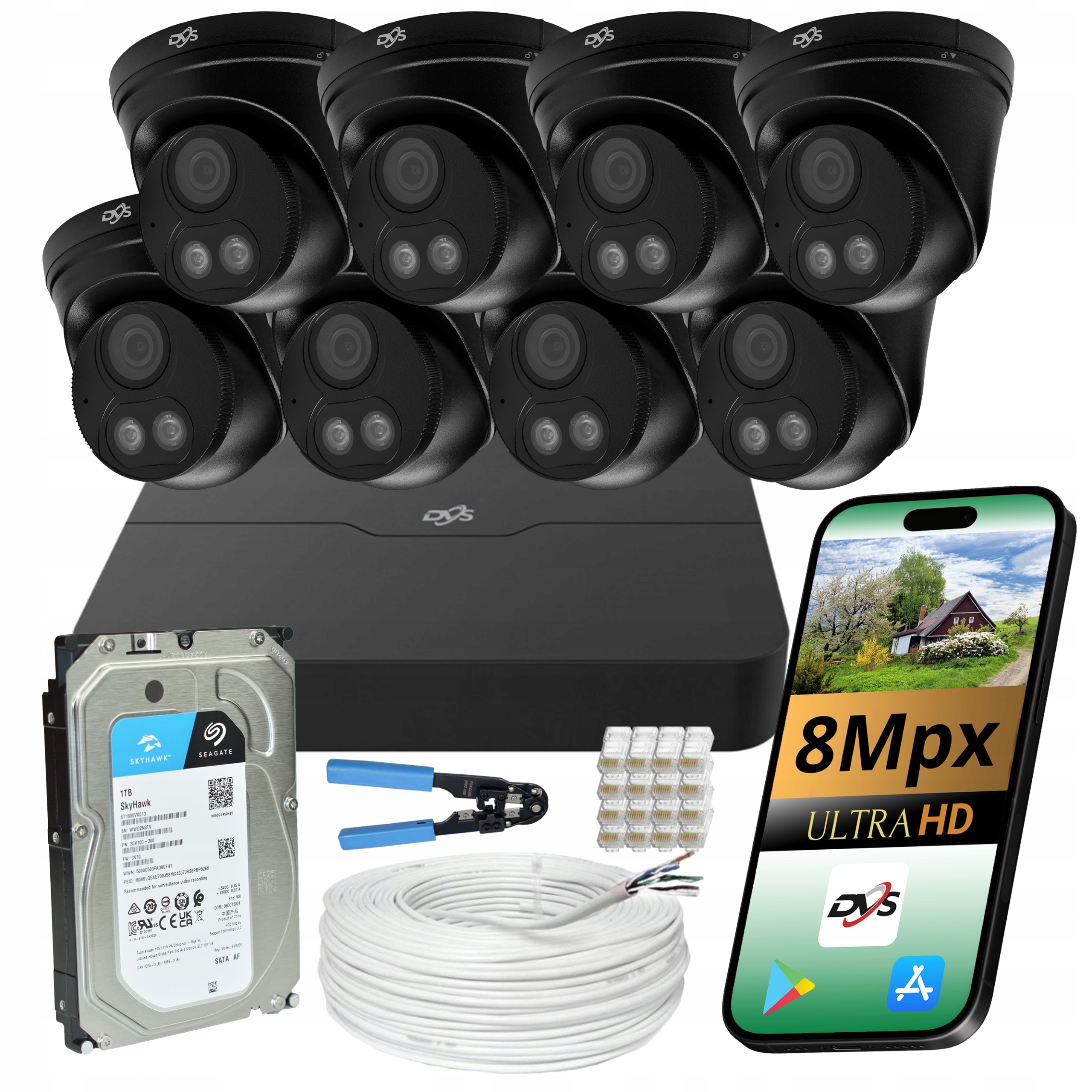 Komplet 8 Kamer Ip Dvs Duální Kamera 4K Poe Monitorování Externí Disk 1TB