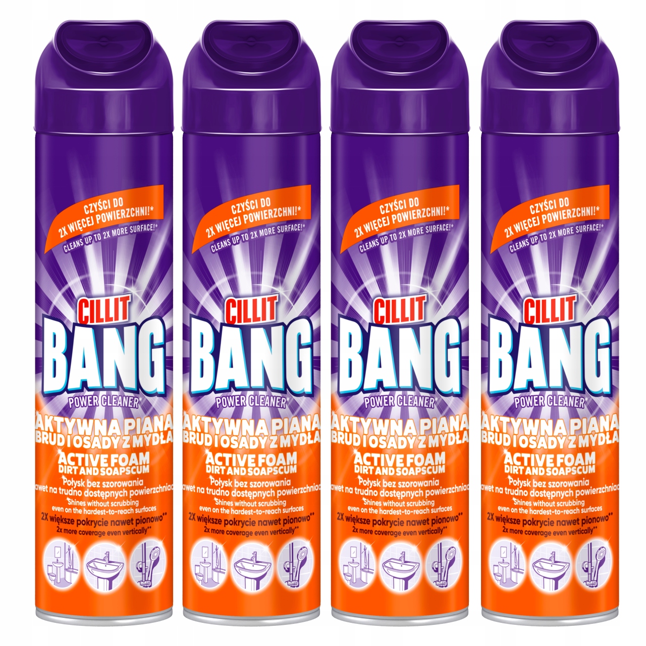 Levně Cillit Bang Aktivní pěna Špína a usazeniny mýdla Čištění koupelny 4x 600 ml