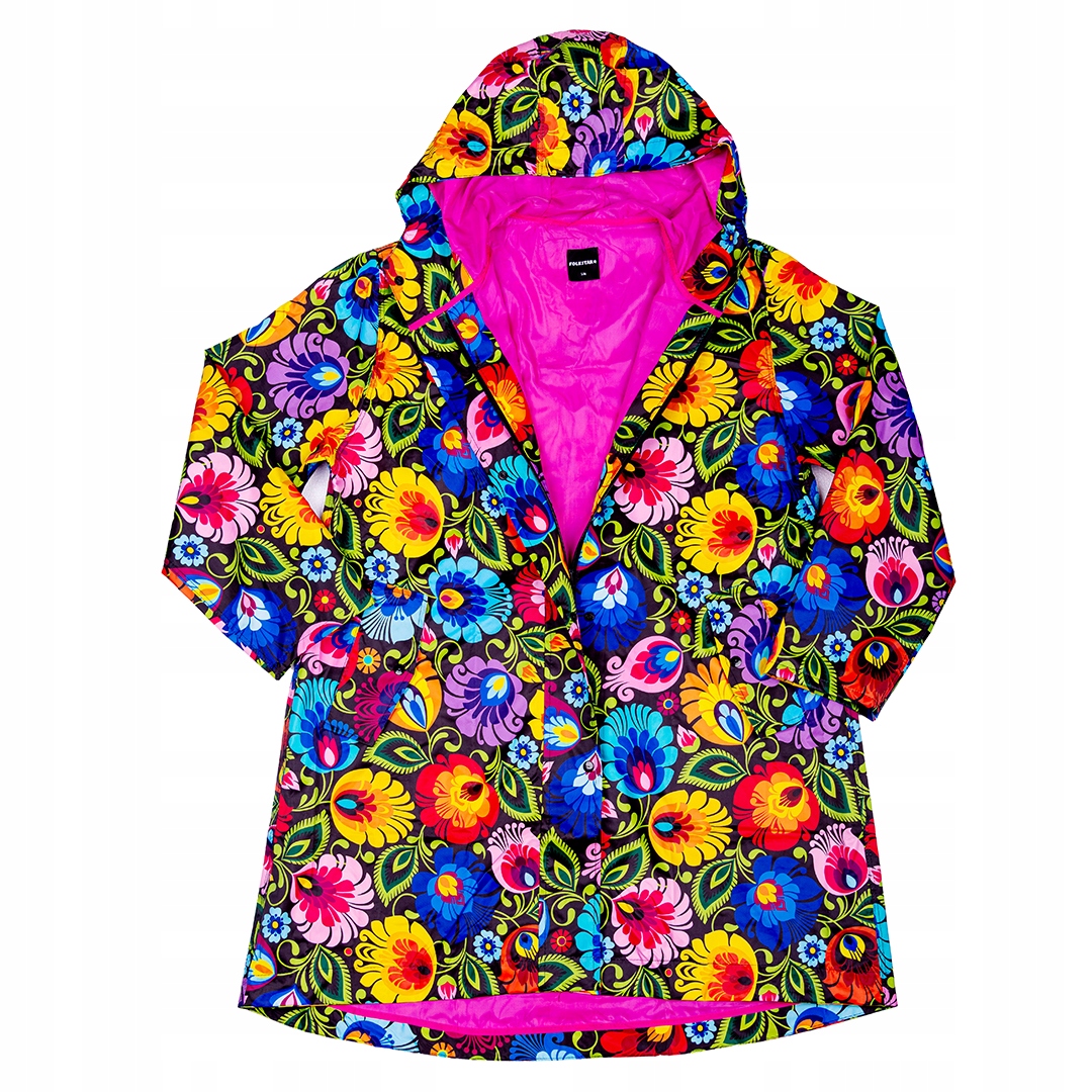 Plášť proti dešti Folkstar – černý s květinami, voděodolný (velikost L/XL)