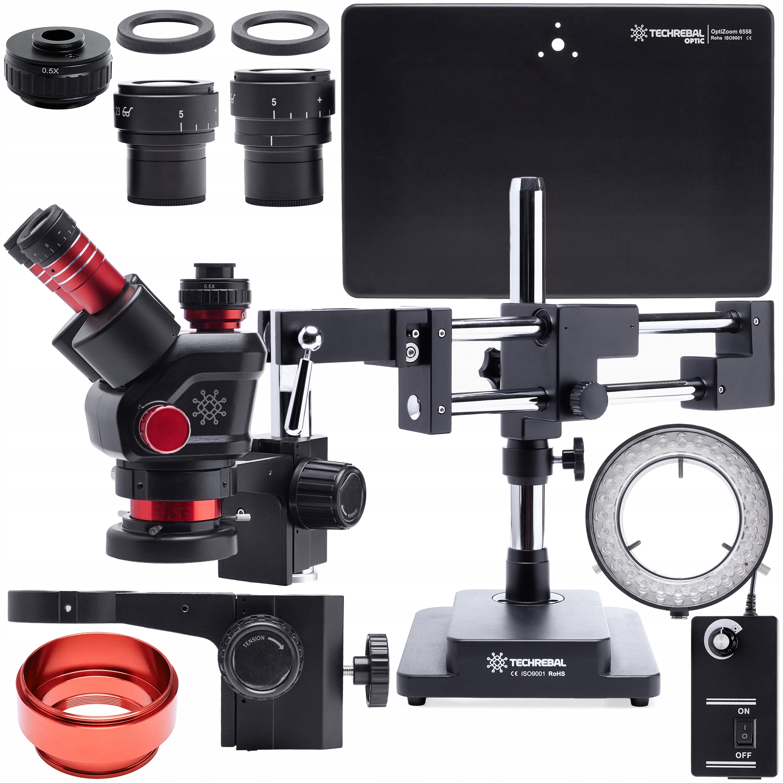 Optický Mikroskop Techrebal Optizoom 6,5-58X Velká Základna Posuvník 2x Základna