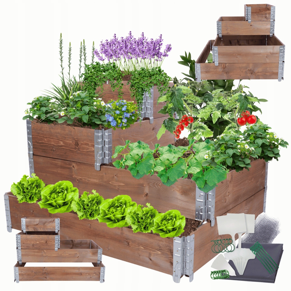 Vyvýšený kaskádový záhon s nastavitelnou skříní, velká impregnace 60x120x100