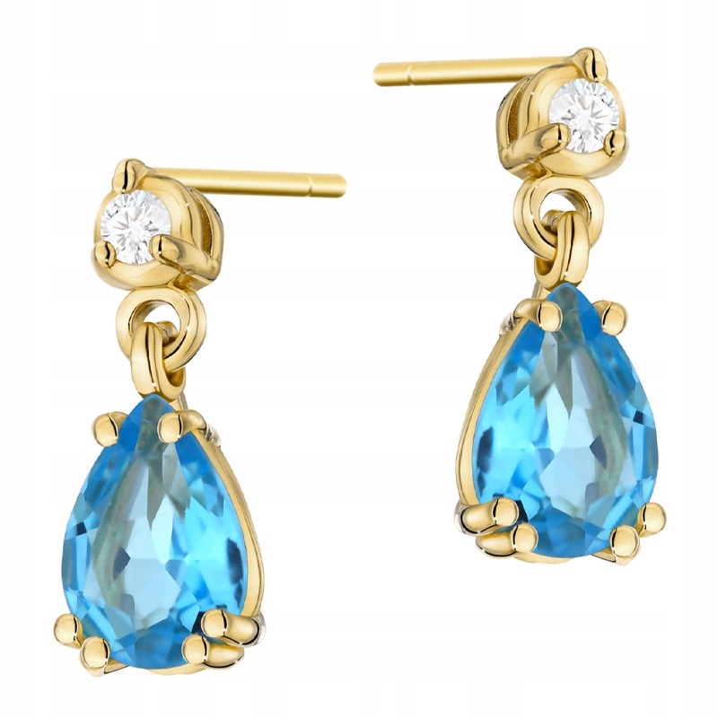 Krásné velké Zlaté Náušnice s topazem a brilianty