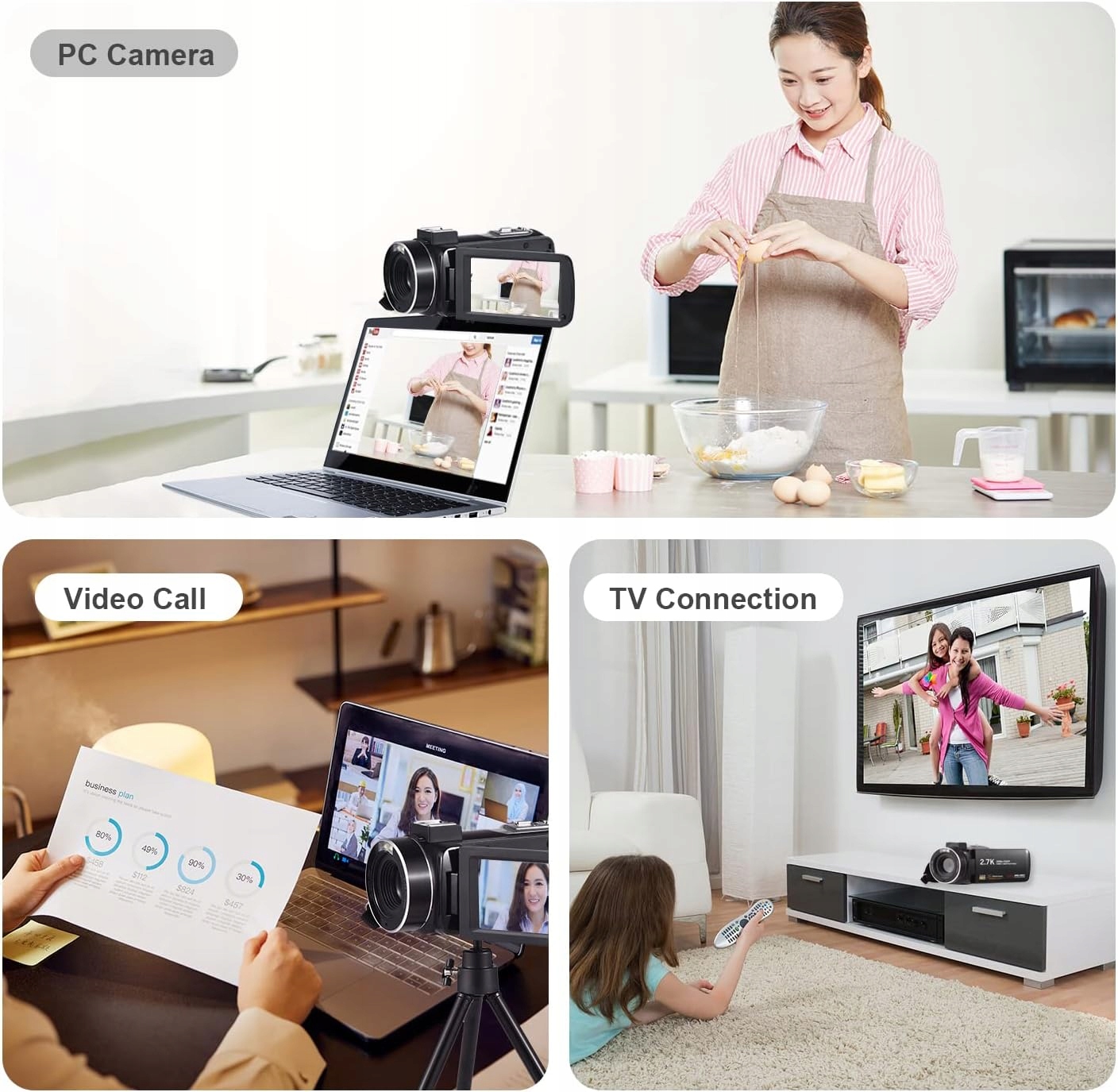 Cyfrowa kamera wideo 2,7 K, nagrywarka DV, 48 MP, 16 x zoom cyfrowy, Obsługiwane systemy operacyjne Android