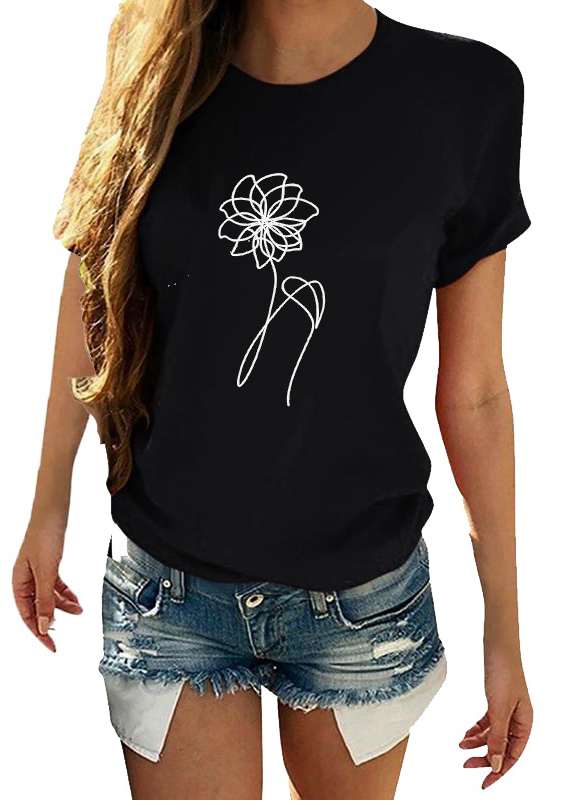 T-SHIRT KOSZULKA DAMSKA Z NADRUKIEM KWIATEK M