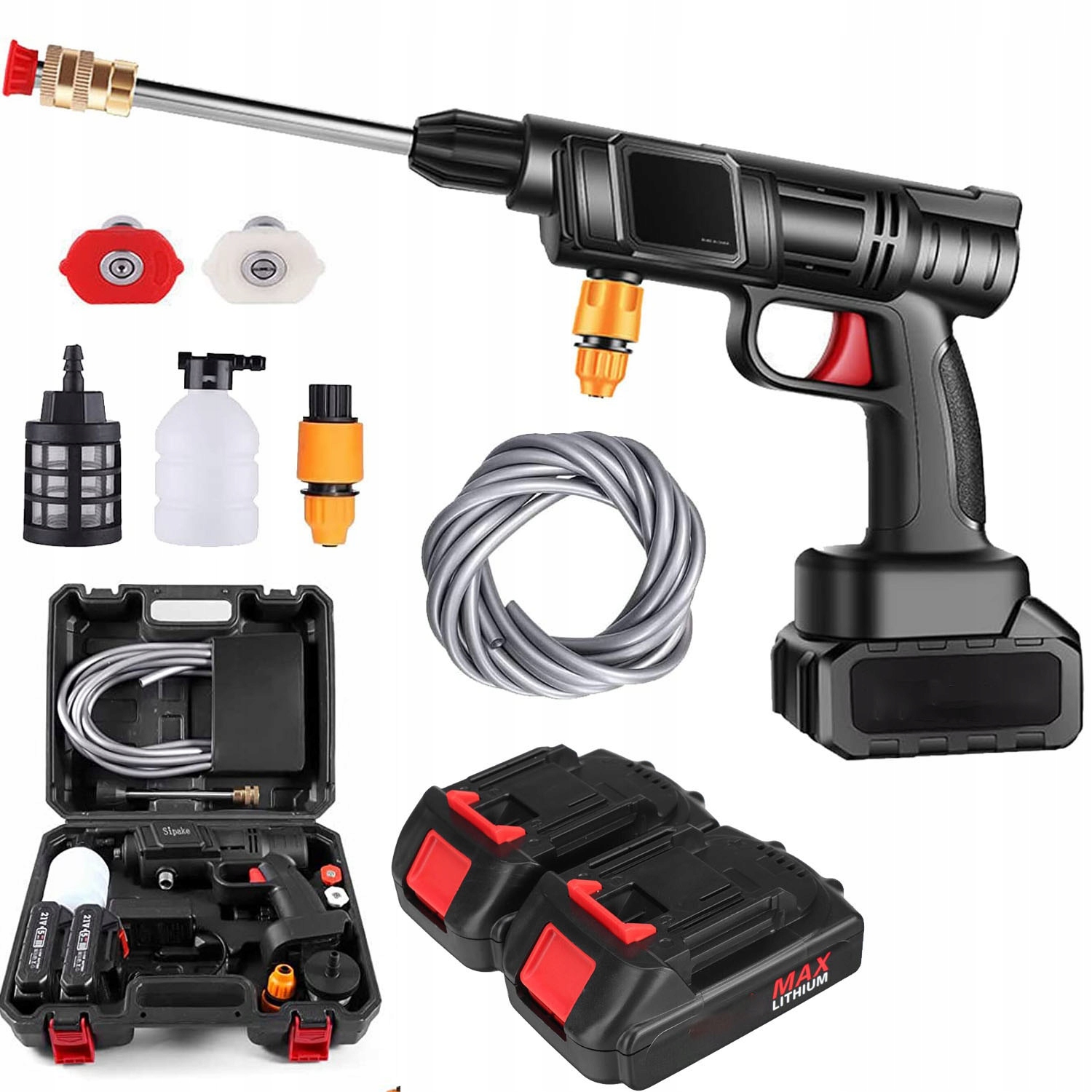 MYJKA CIŚNIENIOWA AKUMULATOROWA MOCNA 1500W 200BAR + 2AKU 10000mAh