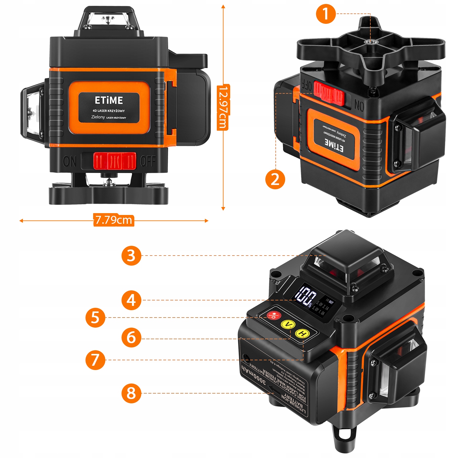POZIOMICA LASEROWA 360° LASER KRZYŻOWY 4D 16 linie Kod producenta 3D-12
