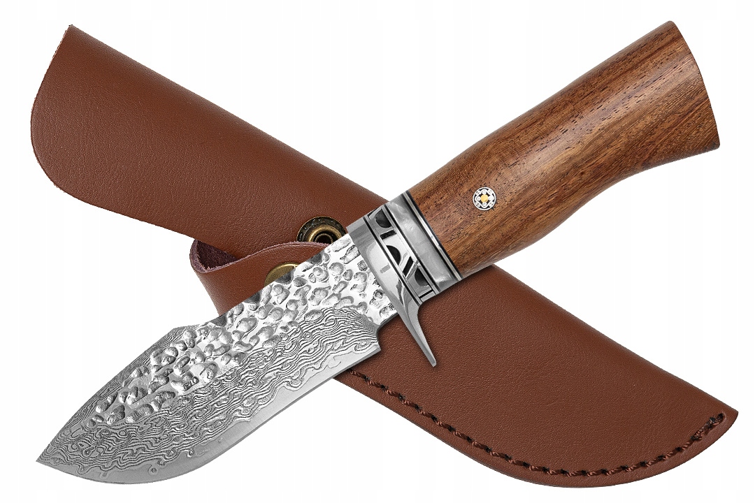 Lovecký Nůž Takoma Damast Recurve Bowie, dřevo a kůže, N962