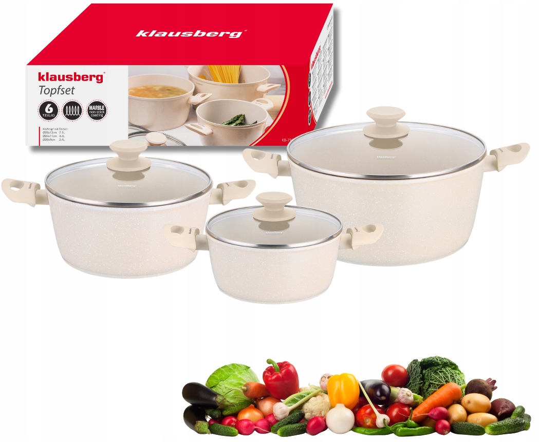 Klausberg KB-7961 6 ks Súprava hrncov mramor, indukcia , béžová