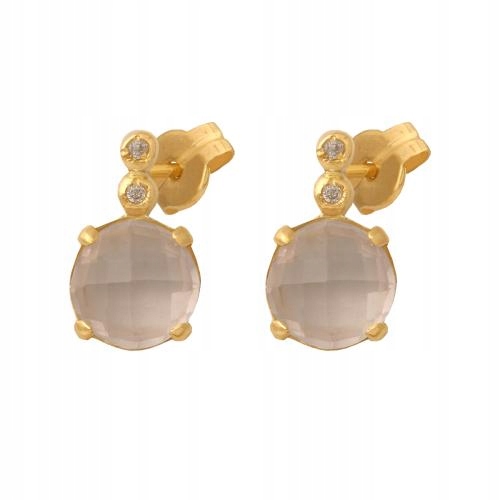 Vybrané zlaté 585 náušnice s brilianty a přírodním růžovým křemenem