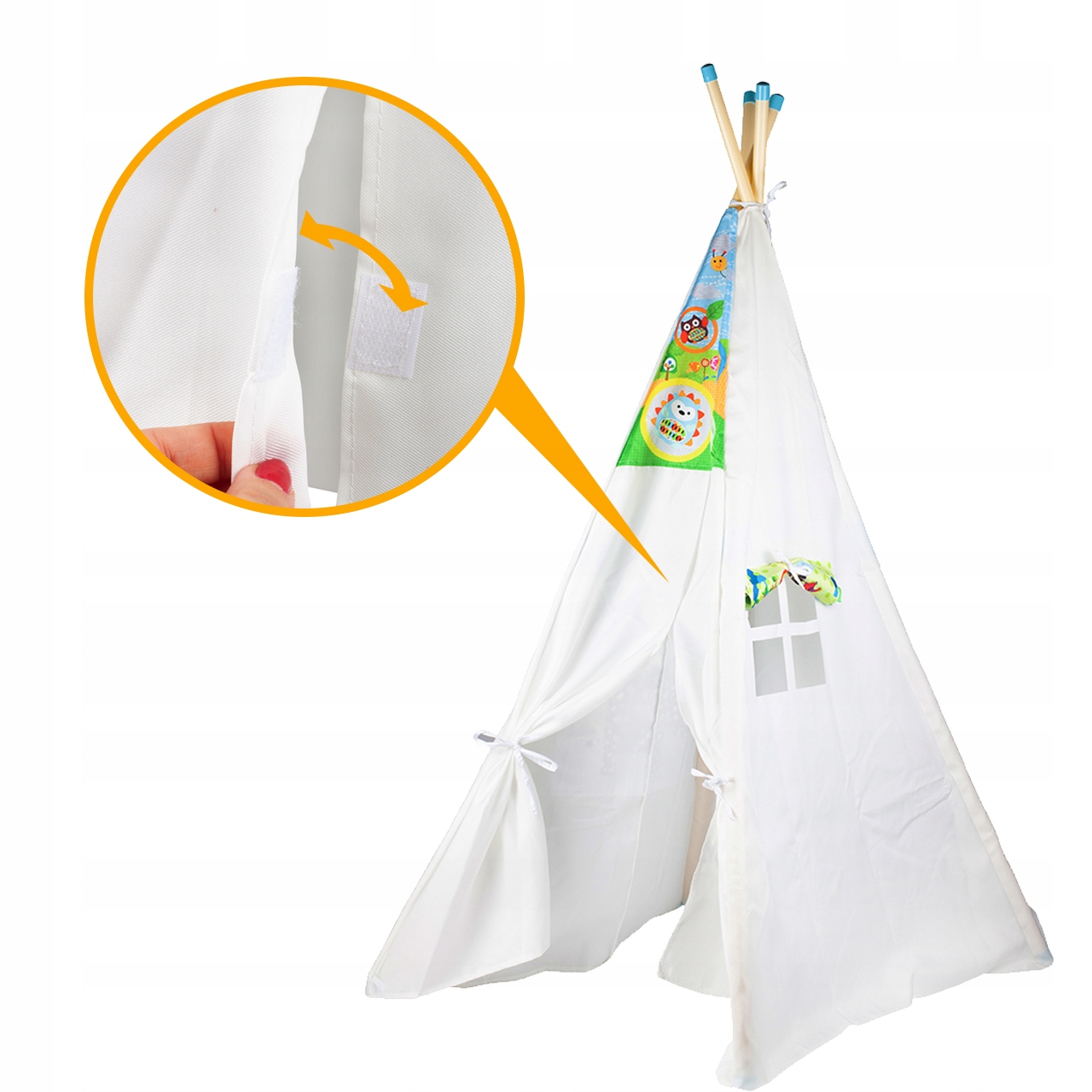 TIPI NAMIOT DOMEK DLA DZIECI ZAMYKANY WIGWAM DO ZABAWY DOMU OGRODU Długość 100 cm