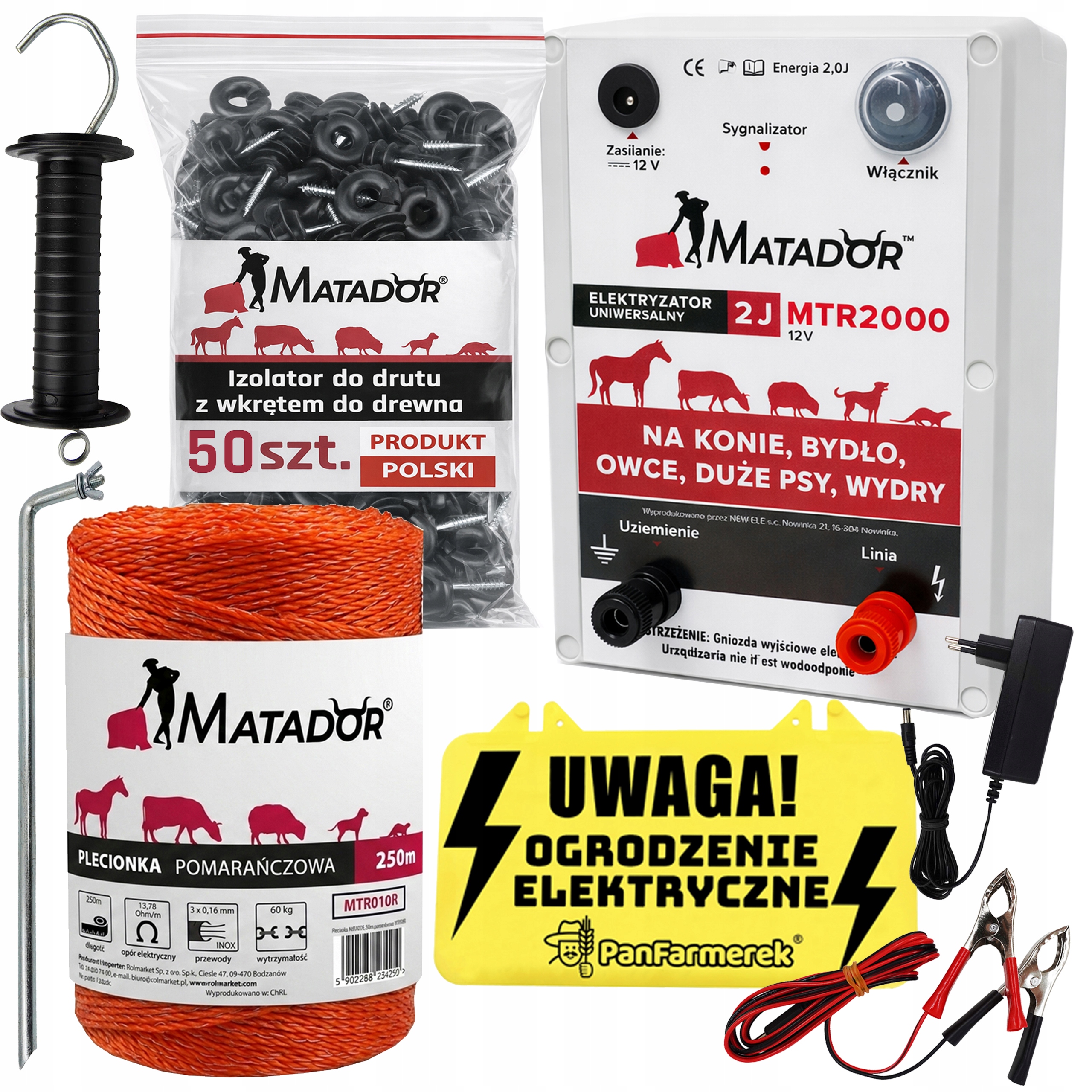 Pastuch Elektryczny Zestaw Dla Psa Kota 50 Izolatorów Elektryzator 2J
