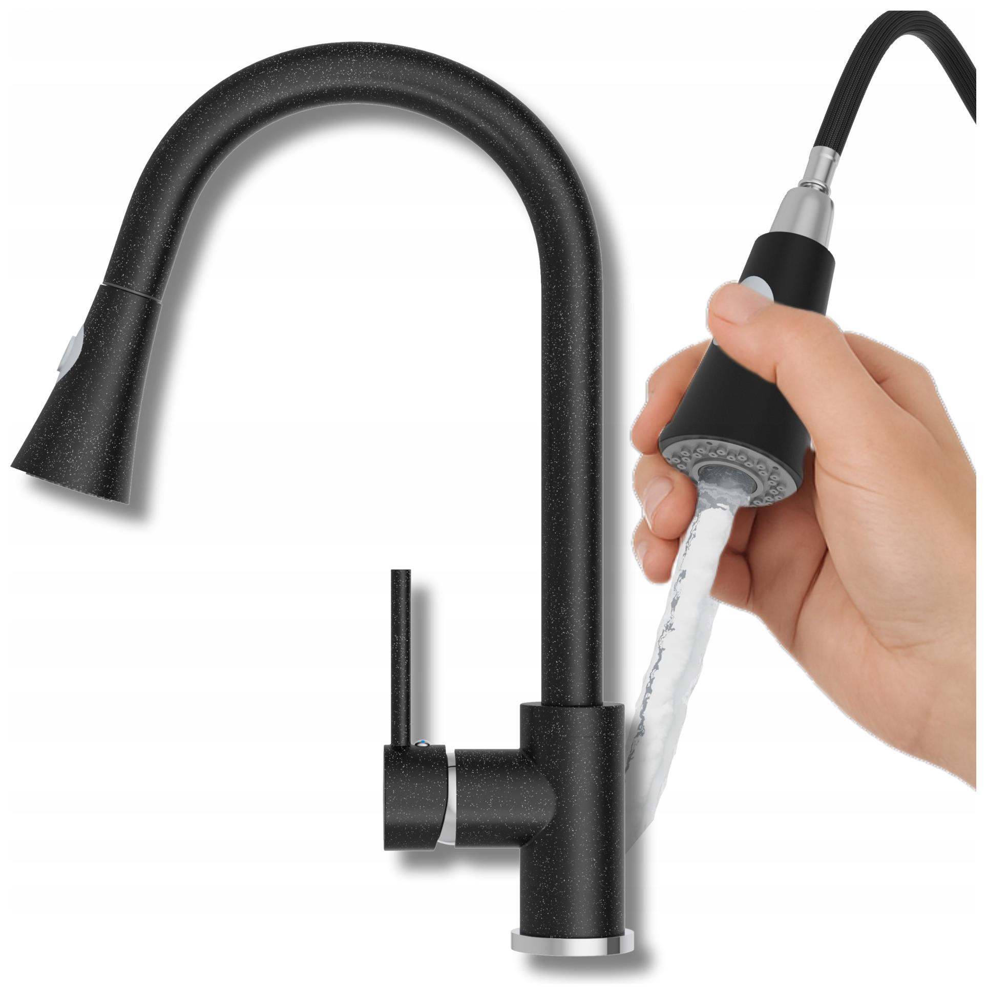 Kuchyňská baterie Snake s výsuvným výtokem, černý skvrnitý kohout pro kuchyň