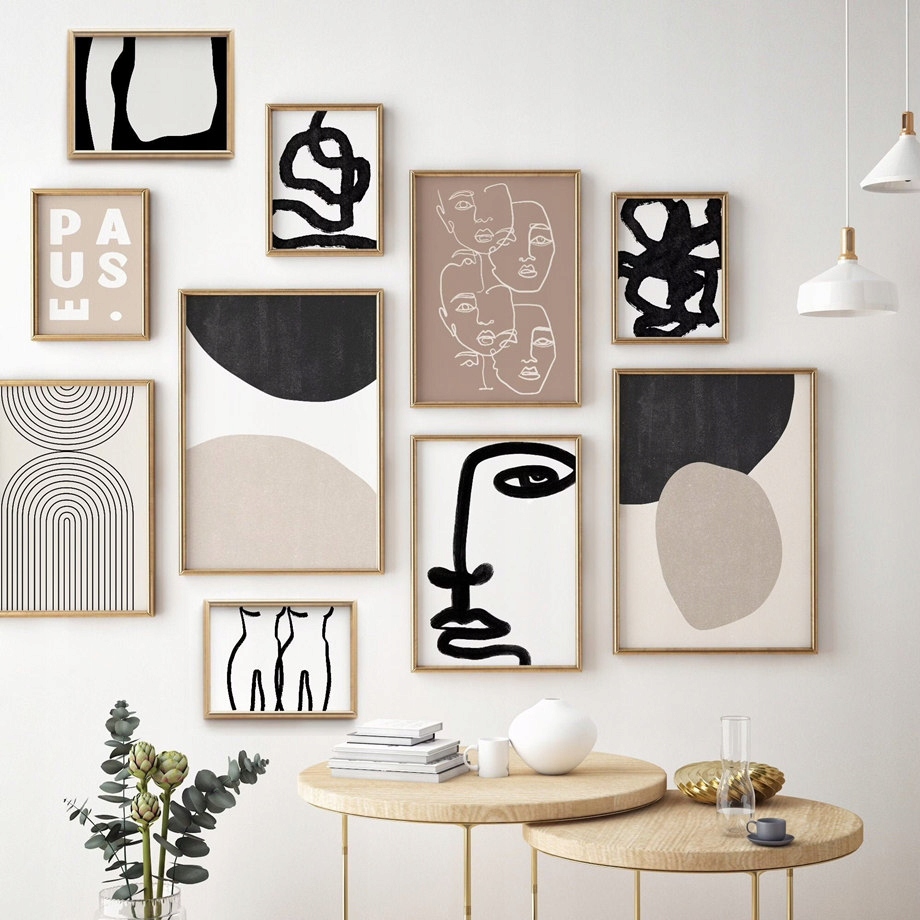 Abstract Line Face Gallery Art Poster Beige B Marka inna marka