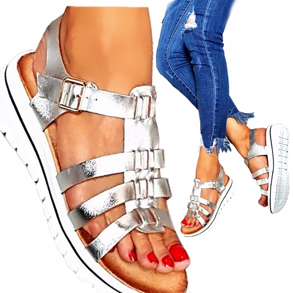 

Sandały Na Niskiej Platformie Wygodne Metaliczne