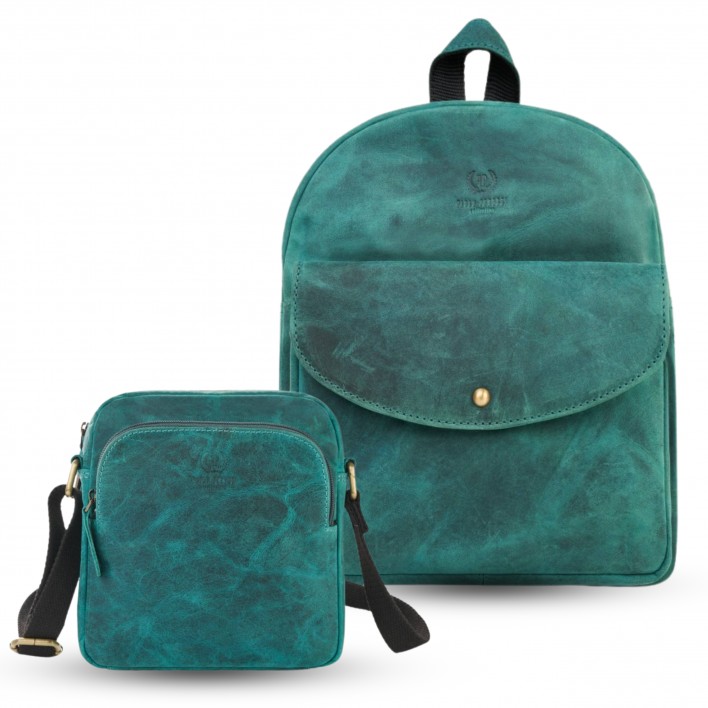 Dámský kožený Batoh a dámská taška kabelka přes rameno v retro dárková sada
