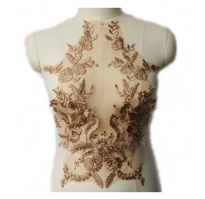 APLIKACJA KORONKOWA NA PRZÓD SUKNI GIPIURA BEŻOWA BRĄZOWA 1126