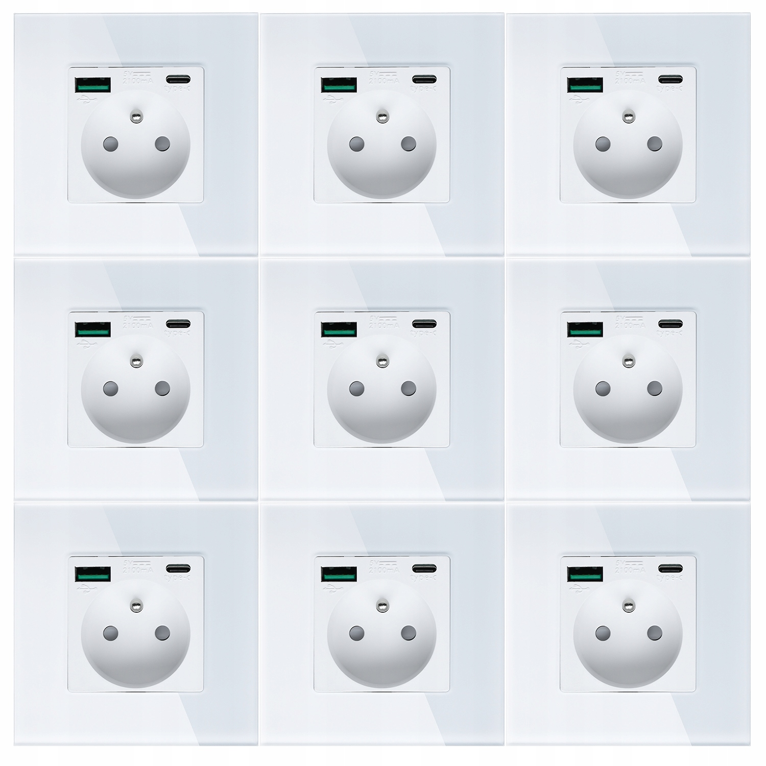 9 x Elektrická Zásuvka Nástěnný Kontakt S Vestavěnou Nabíječkou Usb Zásuvka