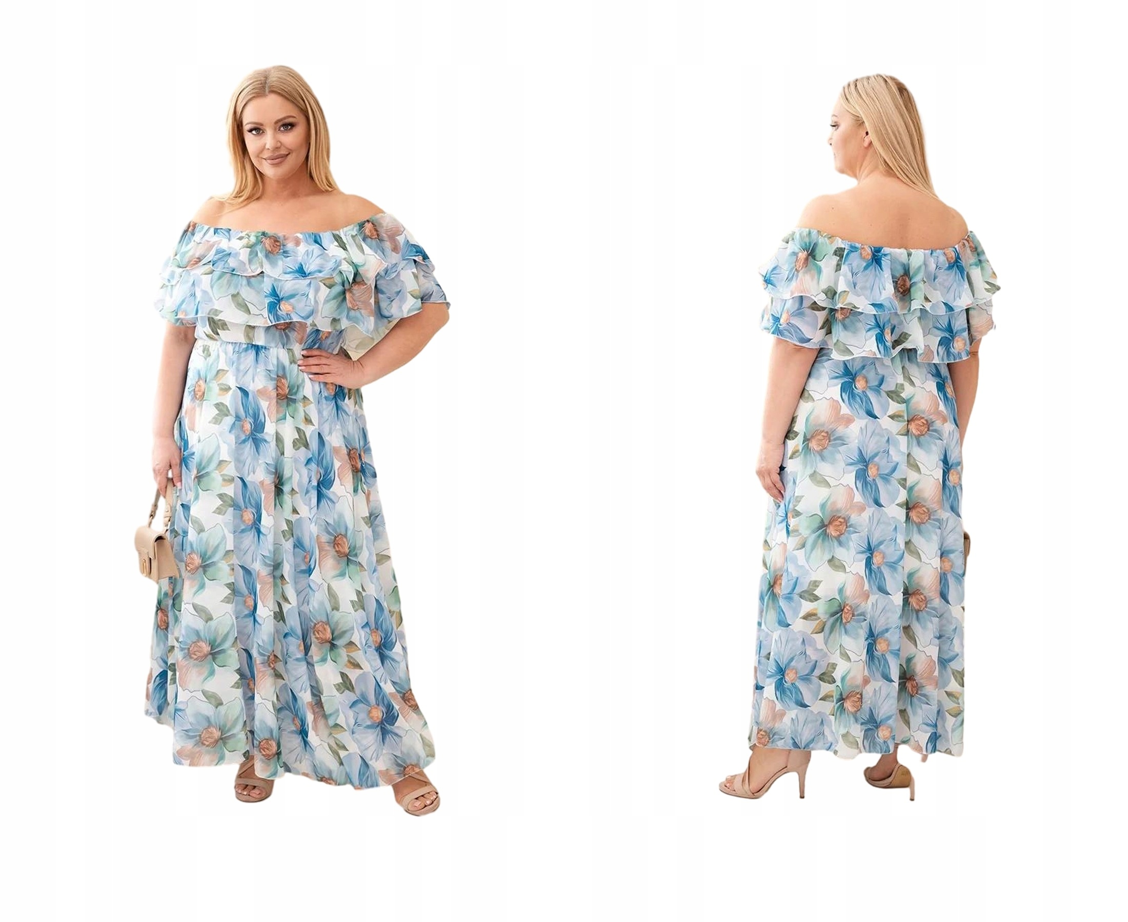 Modrá šaty Plus Size maxi s volánem