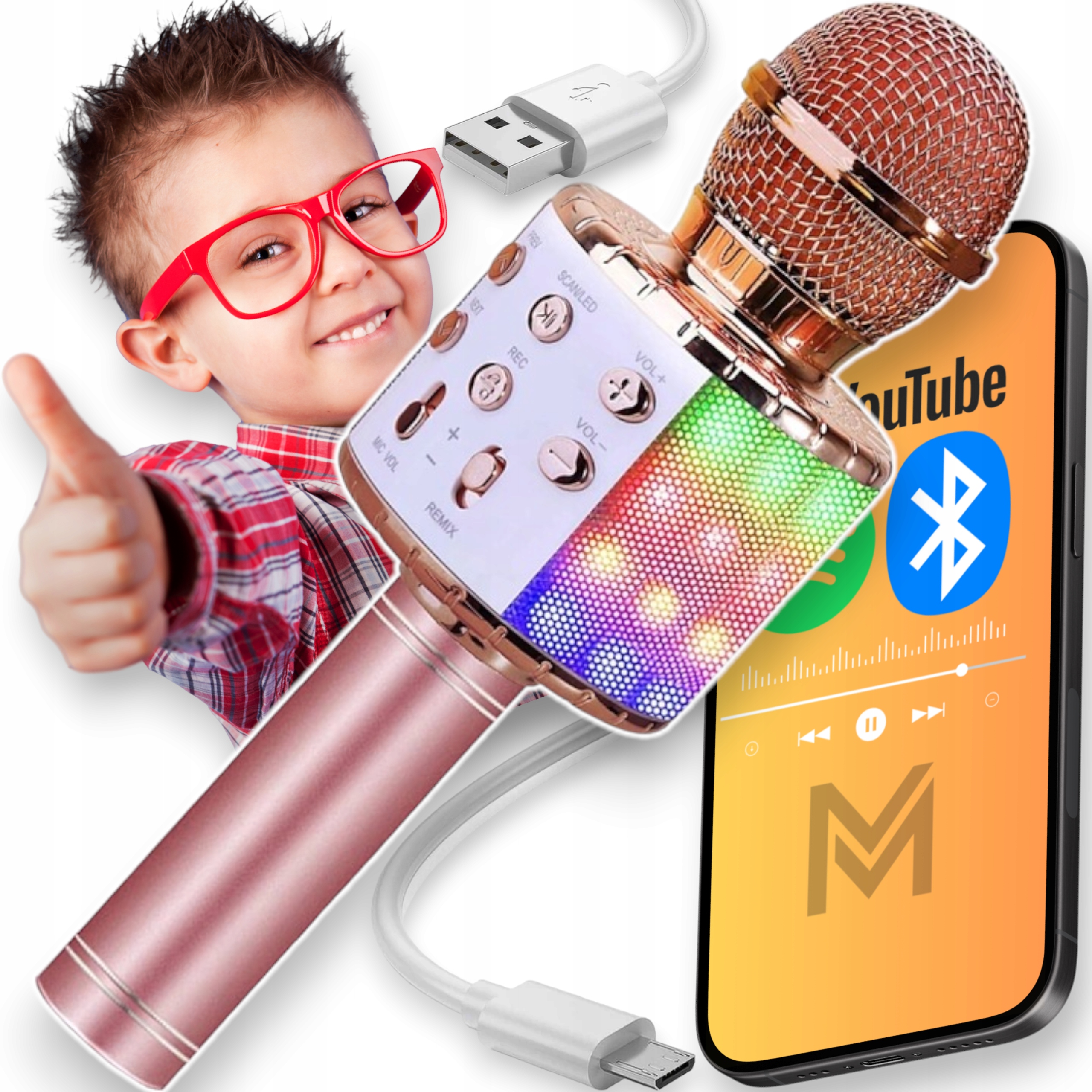 MIKROFON KARAOKE BLUETOOTH BEZPRZEWODOWY DLA DZIECI GŁOŚNIK NA IMPREZE USB