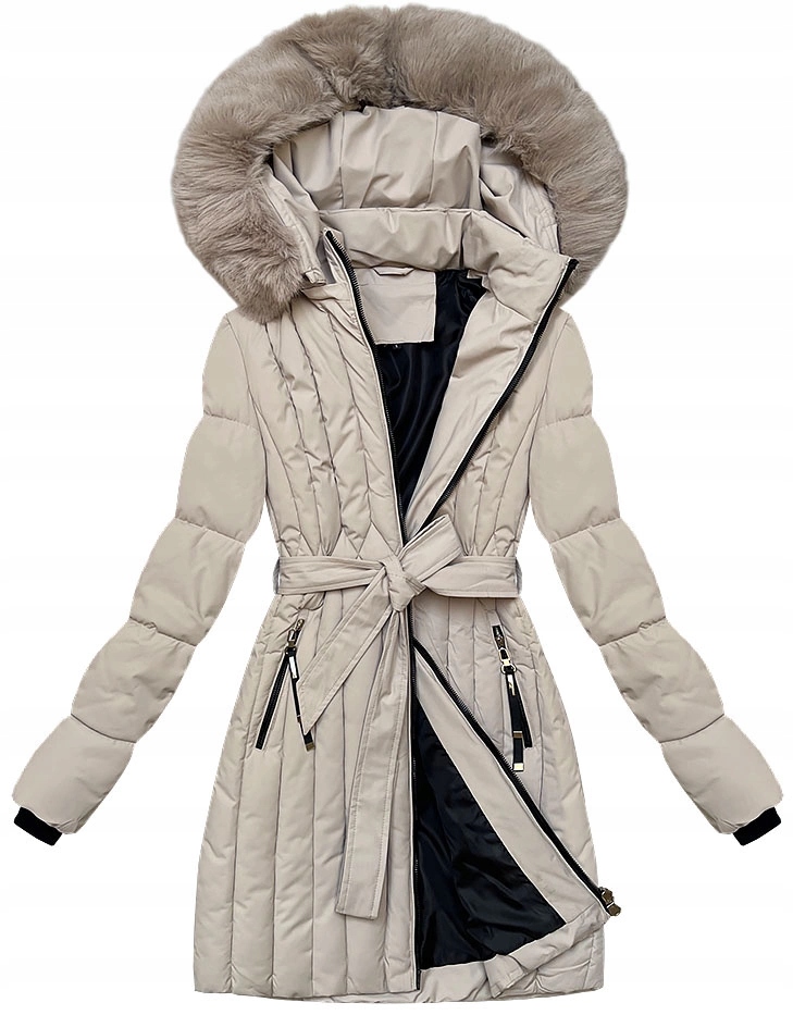 Péřová Bunda Kapuce B8307 Světle Béžová XXL (44)