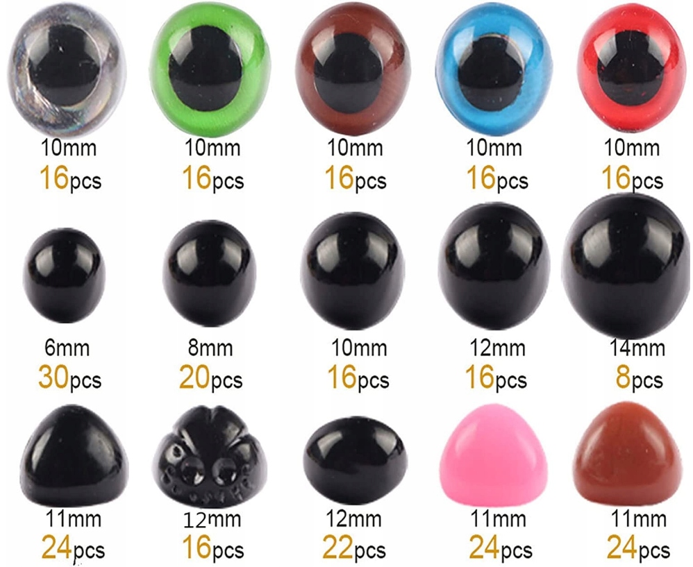 OCZY DO MASKOTEK BEZPIECZNE OCZKA NOSKI NOSY KOLOROWE NA SZYDEŁKU 560szt Materiał plastik